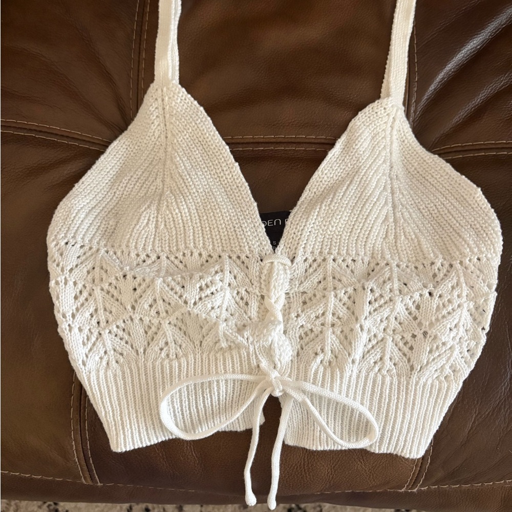 Arden B White Knit Lace-Up Halter